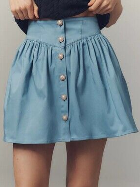 Anthropologie Maeve Basque-Waist Mini Skirt Cotton Buttondown Small Blue
